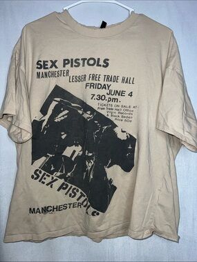 Sex Pistols Oversized Small Divided Beige Graphic Band T-Shirt PTP 23”